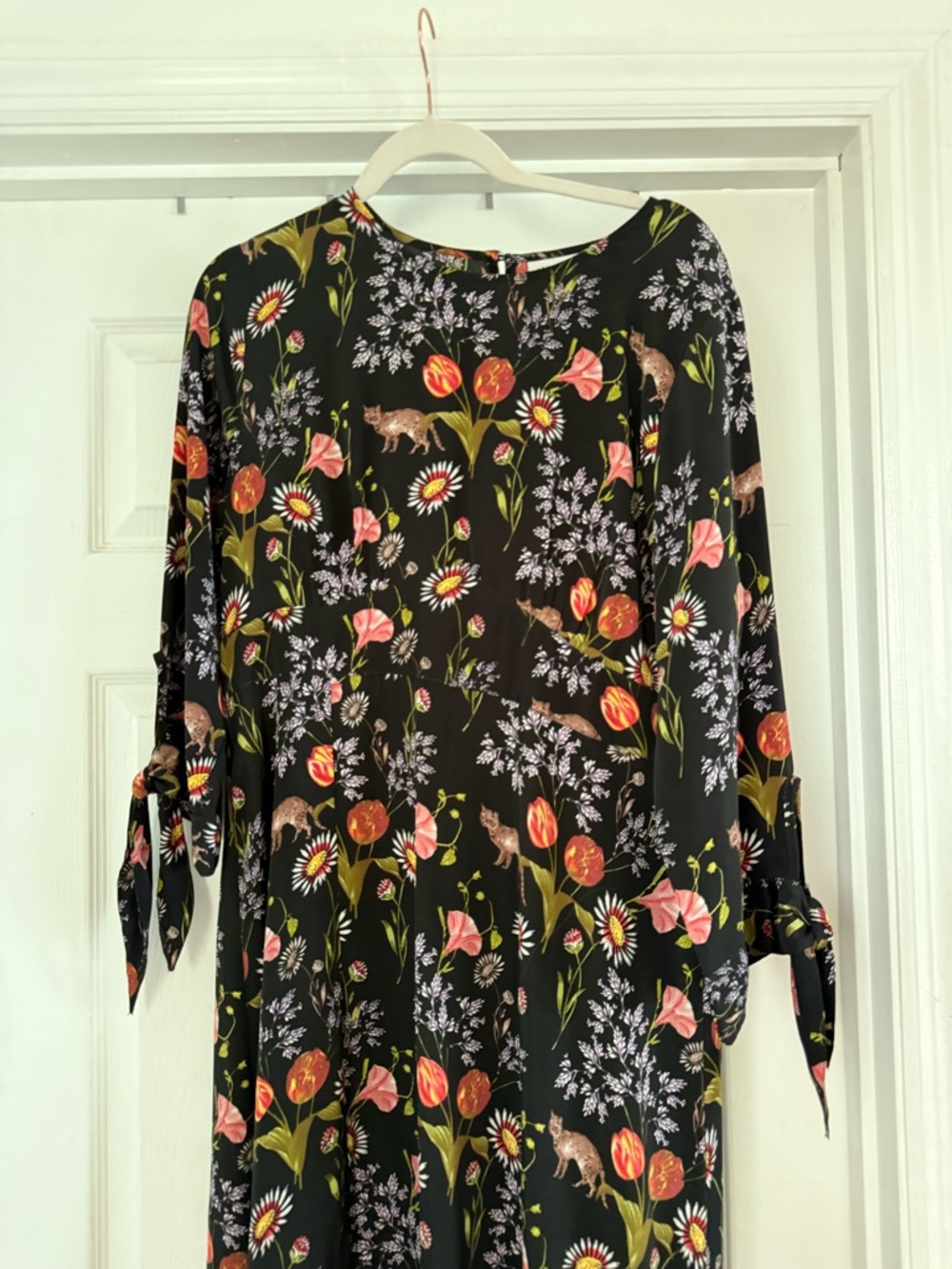 ASOS Black Floral Tie-Sleeve Midi Dress - Picture 2 of 11